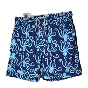 Tom And Teddy High End Men Swim Trunks Size Large Blue With Octopus Print